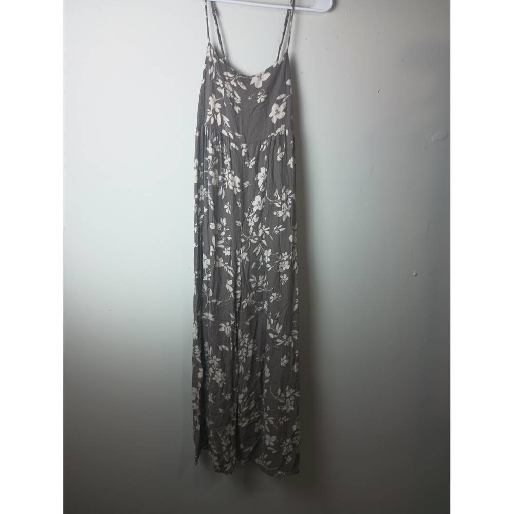 NLT Made in LA Floral Wide Leg Jumpsuit Olive Brown Crinkle Tie Back Large